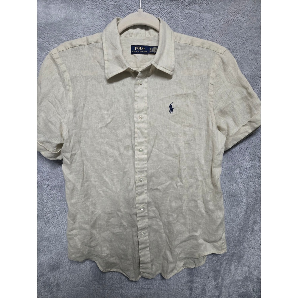 Polo Ralph Lauren Mens XS Beige Linen Short Sleeve Button Down Shirt Pony Logo